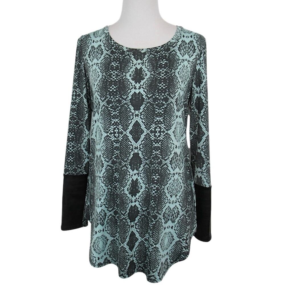 JOSEPH RIBKOFF Snakeskin Print Scoop Neck Knit Tunic Faux Leather Cuffs Size 4